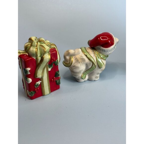 Fitz & Floyd Kitty Kringle Salt & Pepper Shakers Ceramic 2005 Christmas Decor - Picture 5 of 7